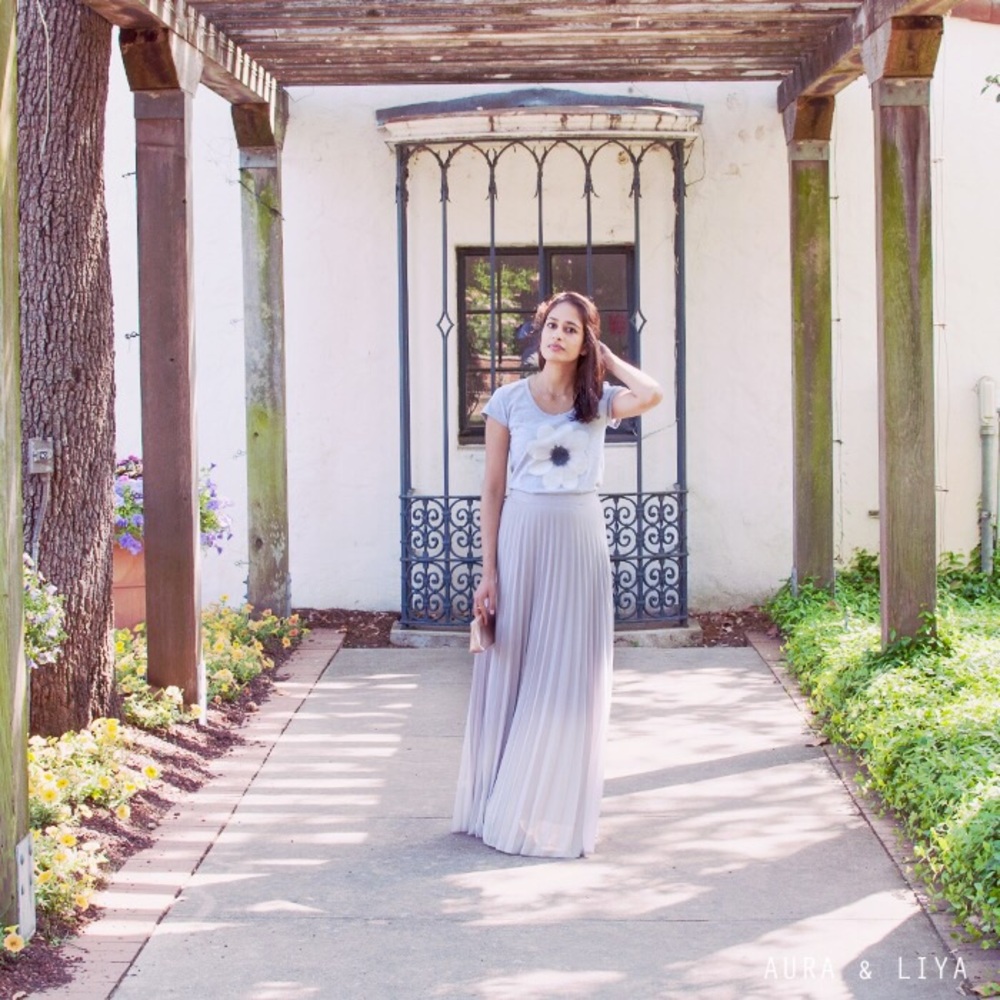 Gray Pleated Maxi Skirt by Morning Lavender